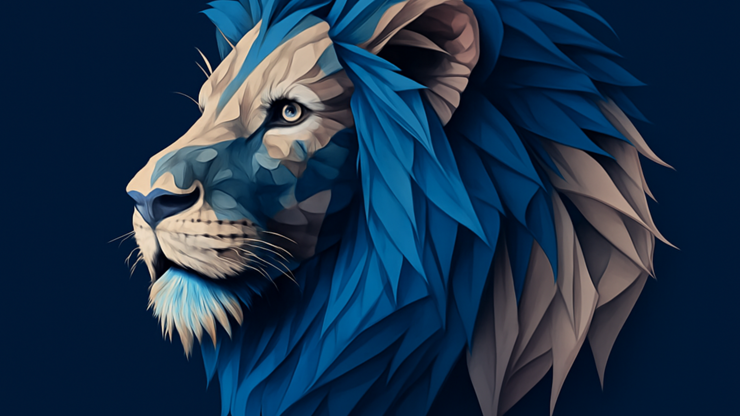 jupiter lion dessin d'une tête de lion couleur bleu et beige